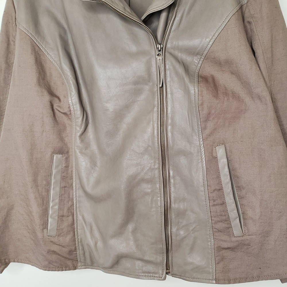 Lucky Brand Lamb Leather & Linen Moto Jacket Sz 3X Full Zip Boho Biker Coat - Picture 3 of 16
